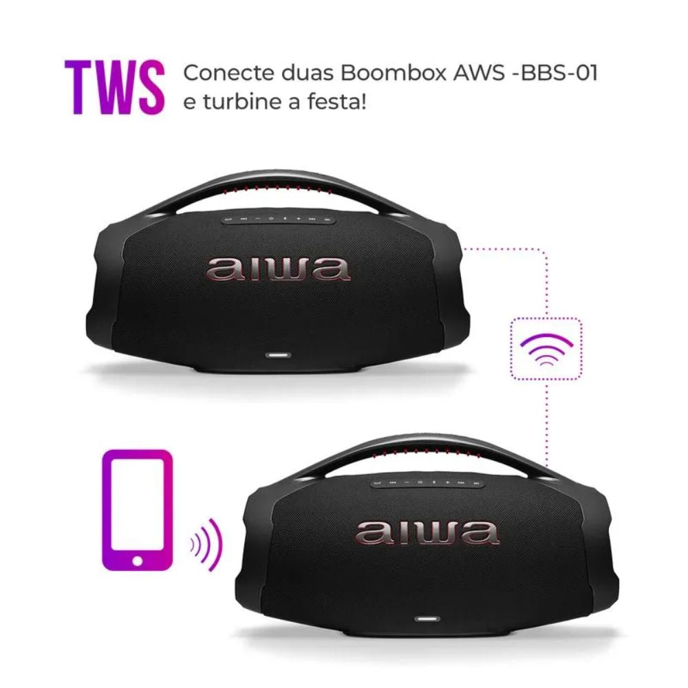Caixa de Som Boombox Aiwa AWS-BBS-01-B Bluetooth IP66 TWS Caixa de Som Boombox Aiwa AWS-BBS-01-B Bluetooth IP66 TWS